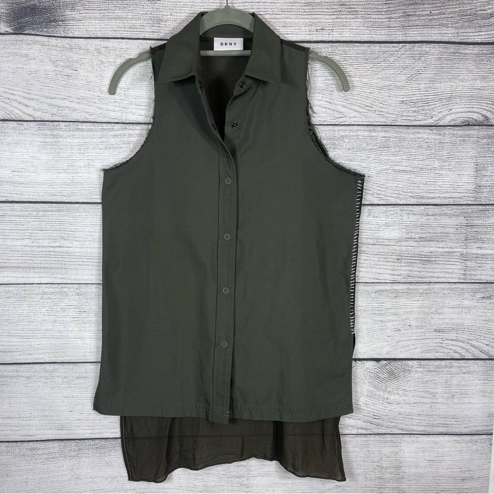 DKNY Khaki Vest Sample with Sheer Back and Bold Side Stitches Sz S